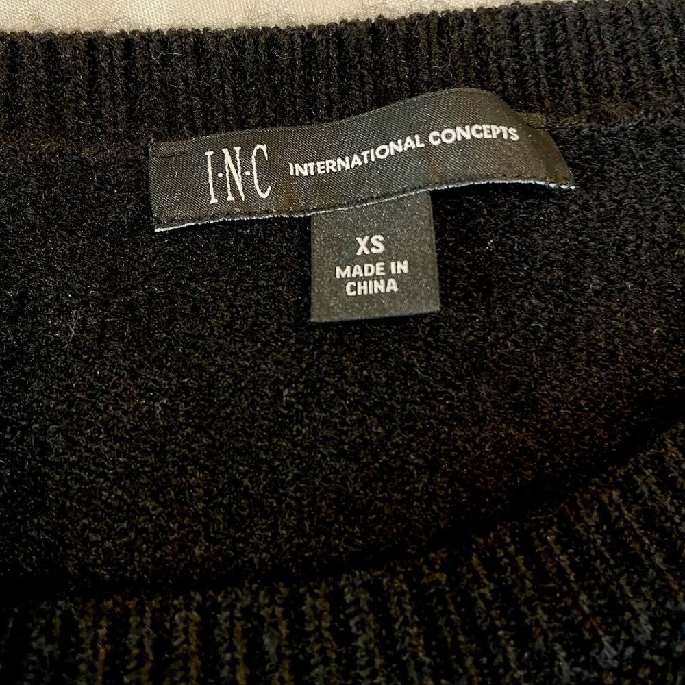 INC Womens Black Ruffled Top Long Sleeve Crew Neck Sweater Extra Small XS - Picture 4 of 8